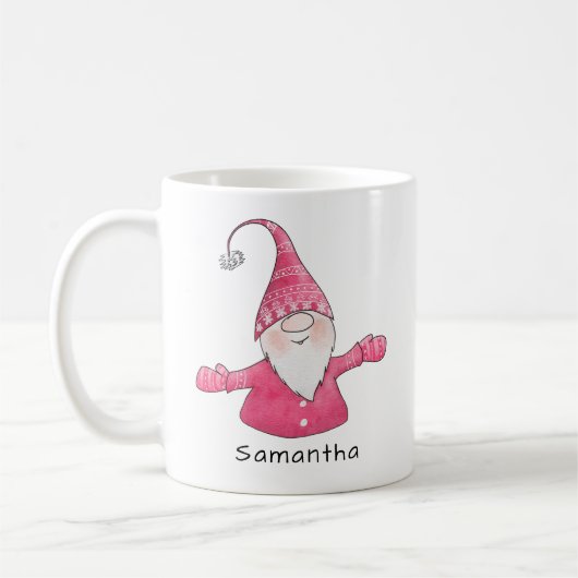Monogrammed Schattigee Gnome Roze en Witte Kerst Koffiemok (Links)