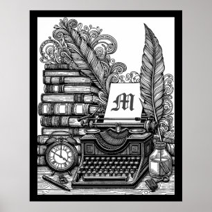 Monogrammed Schrijver Thema Kleur Me Poster