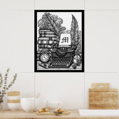 Monogrammed  Schrijver Thema Kleur Me Poster (Keuken)