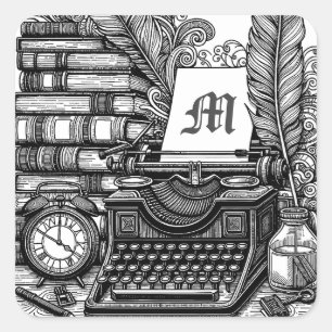 Monogrammed Schrijver Thema Kleur Me Vierkante Sticker