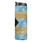 Monogrammed Script Blauw Goud Thermosbeker (Geroteerd rechts)