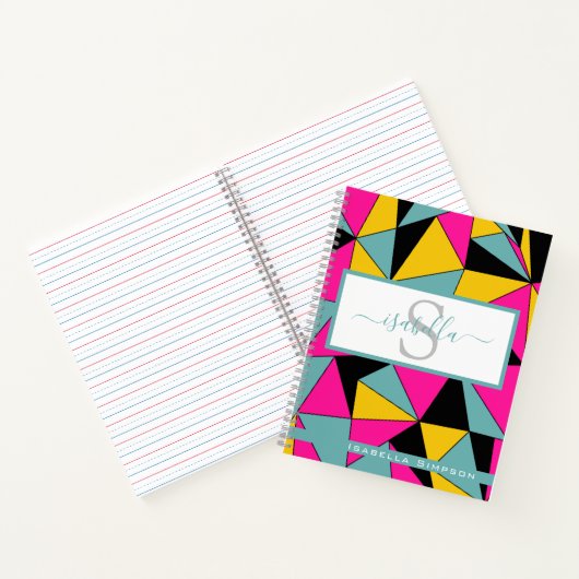 Monogrammed Script Blauwgroen Pattern Notitieboek (Binnen)