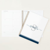 Monogrammed Script Modern Elegant Marine Blauw Planner (Display)