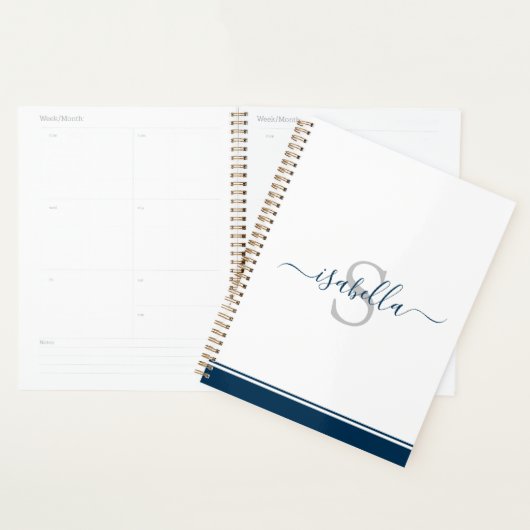 Monogrammed Script Modern Elegant Marine Blauw Planner (Display)