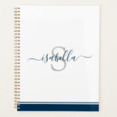 Monogrammed Script Modern Elegant Marine Blauw Planner (Voorkant)