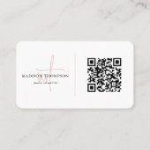 Monogrammed Script Typografie Bleke roze QR-code Visitekaartje (Voorkant)