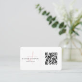 Monogrammed Script Typografie Bleke roze QR-code Visitekaartje (Staand voorkant)