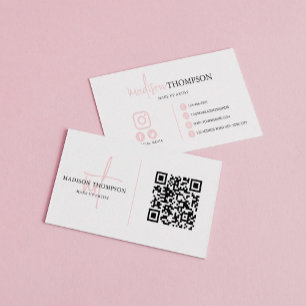 Monogrammed Script Typografie Bleke roze QR-code Visitekaartje