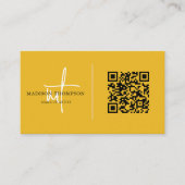 Monogrammed Script Typografie Mosterd QR Code Visitekaartje (Voorkant)