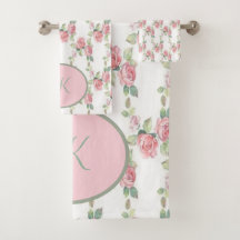 Monogrammed Shabby Chic Pink Rose Floral