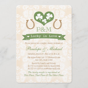 Monogrammed Shamrock en Hoefijzer Koppels Douche Kaart