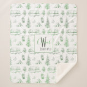 Monogrammed Sherpa Blanket | Groene Camping Bossen Deken (Voorkant)