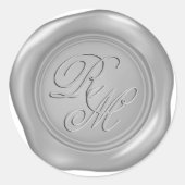 Monogrammed Silver Faux Wax Seals Ronde Sticker (Voorkant)
