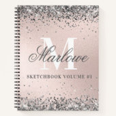 Monogrammed Silver Glitter Blush Pink Sketchbook Notitieboek (Voorkant)