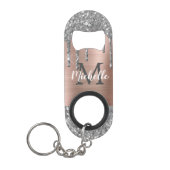 Monogrammed Silver Glitter Drift Roos Gold Metal Mini Flessenopener (Voorkant)