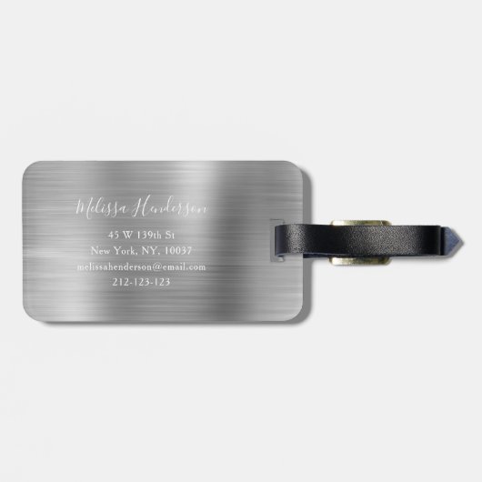 Monogrammed Silver Glitter Drip Metal Bagagelabel (Achterkant horizontaal)