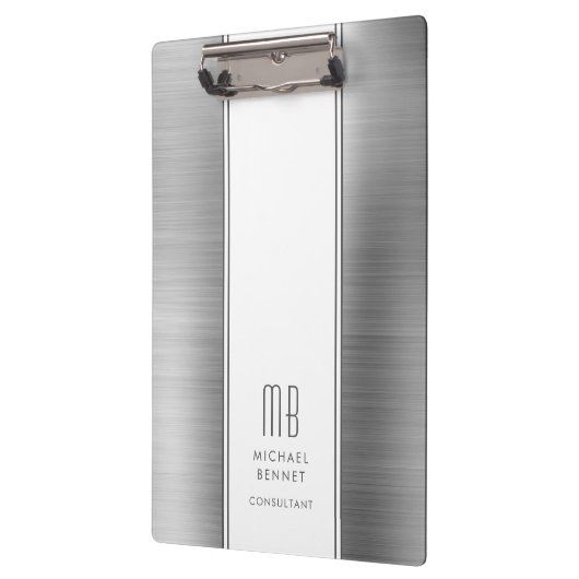 Monogrammed Silver Grey Borhed Metallic Business Klembord (Links)