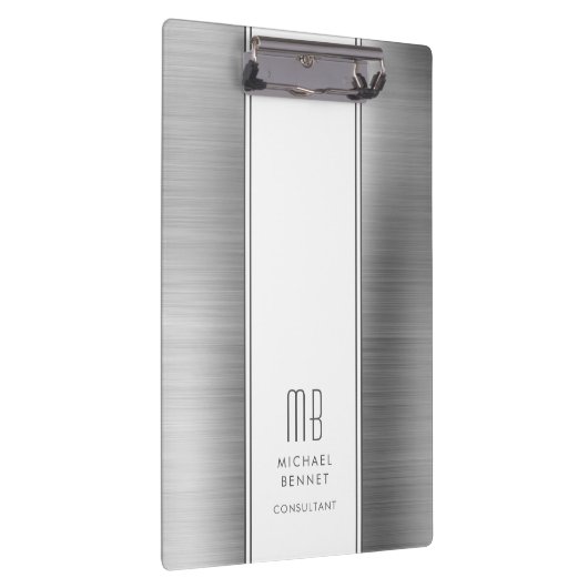 Monogrammed Silver Grey Borhed Metallic Business Klembord (Rechts)