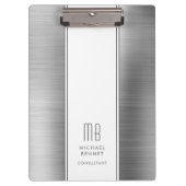 Monogrammed Silver Grey Borhed Metallic Business Klembord (Voorkant)