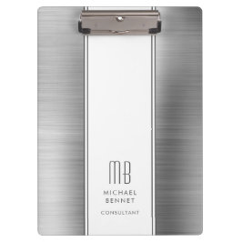 Monogrammed Silver Grey Borhed Metallic Business Klembord