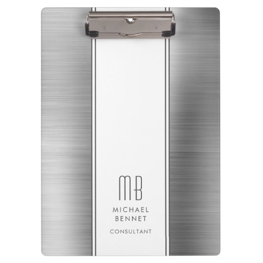 Monogrammed Silver Grey Borhed Metallic Business Klembord (Voorkant)