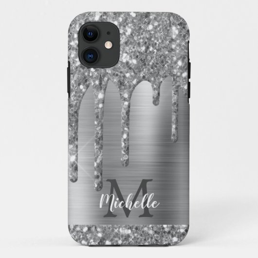 Monogrammed Silver Grey Glitter Drift Gold Metal Case-Mate iPhone Case (Achterkant)