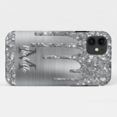 Monogrammed Silver Grey Glitter Drift Gold Metal Case-Mate iPhone Case (Achterkant (horizontaal))