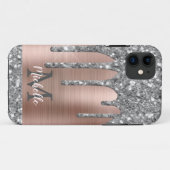 Monogrammed Silver Grey Glitter druppelt roze meta Case-Mate iPhone Case (Achterkant (horizontaal))