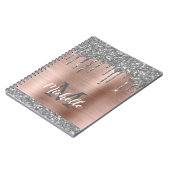 Monogrammed Silver Grey Glitter druppelt roze meta Notitieboek (Linkerzijde)
