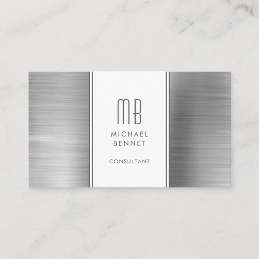 Monogrammed Silver Grey Metallic Folie Consultant Visitekaartje (Voorkant)