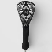 Monogrammed Silver Leaf Floral Golfheadcover (Voorkant)