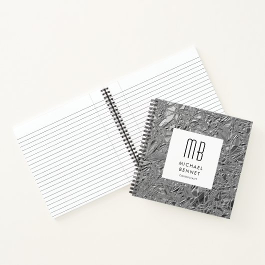 Monogrammed Silver Metallic Business Notitieboek (Binnen)