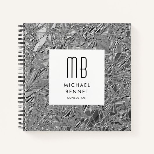 Monogrammed Silver Metallic Business Notitieboek (Voorkant)
