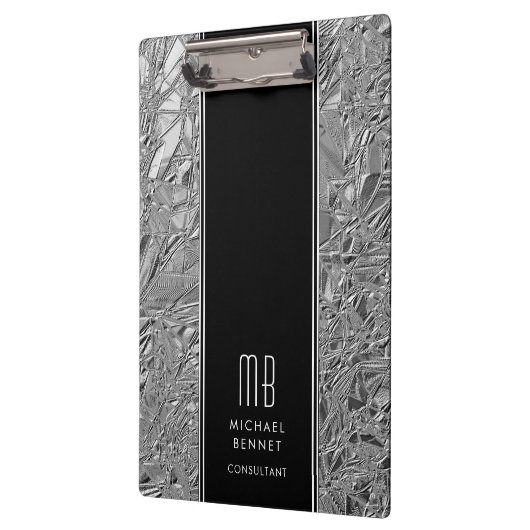Monogrammed Silver Metallic Folie Klembord (Links)