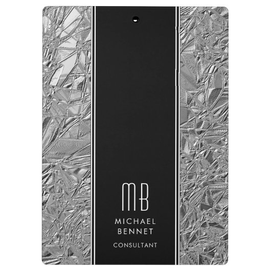 Monogrammed Silver Metallic Folie Klembord (Achterkant)