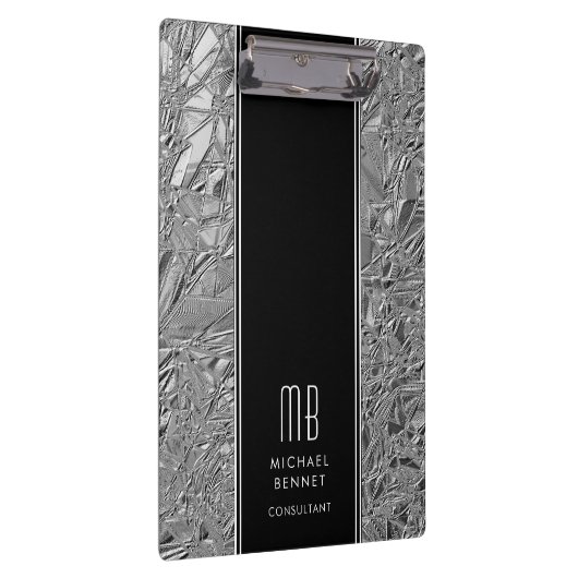 Monogrammed Silver Metallic Folie Klembord (Rechts)