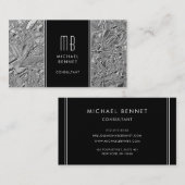 Monogrammed Silver Metallic Folie Visitekaartje (Voorkant / Achterkant)