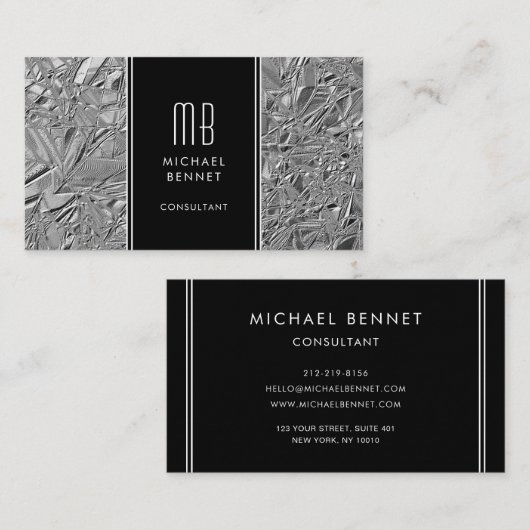 Monogrammed Silver Metallic Folie Visitekaartje (Voorkant / Achterkant)