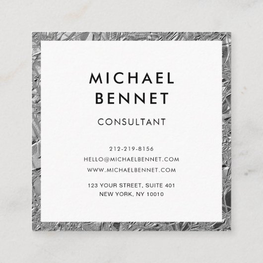 Monogrammed Silver Metallic Vierkante Visitekaartje (Achterkant)