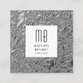 Monogrammed Silver Metallic Vierkante Visitekaartje (Voorkant)
