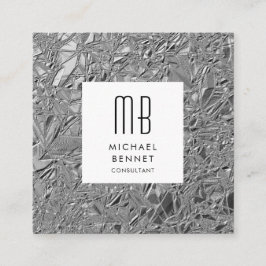 Monogrammed Silver Metallic Vierkante Visitekaartje