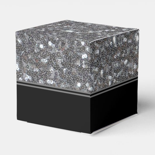 Monogrammed Silver Sparkle Faux Glitter Cube Bedankdoosjes (Achterkant)