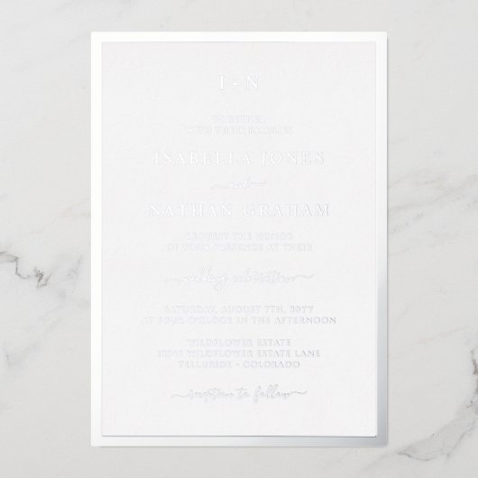 Monogrammed Silver Wedding Folie Uitnodiging (Voorkant)