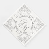 Monogrammed Silver Wedding Napkins Heart Border Servet (Hoek)