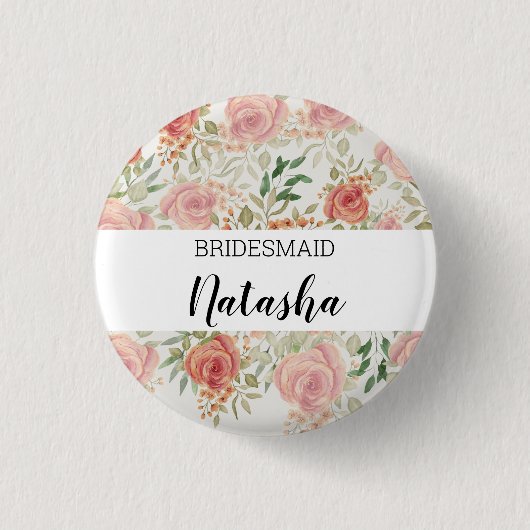 Monogrammed Sinaasappel Blush Roos Waterverf Ronde Button 3,2 Cm (Voorkant)