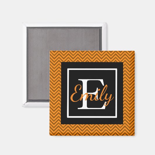 Monogrammed-Sinaasappel en Black Chevron-patroon Magneet (Voorkant / Achterkant)