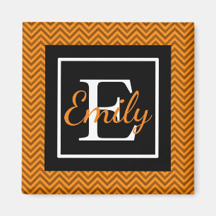 Monogrammed-Sinaasappel en Black Chevron-patroon Magneet