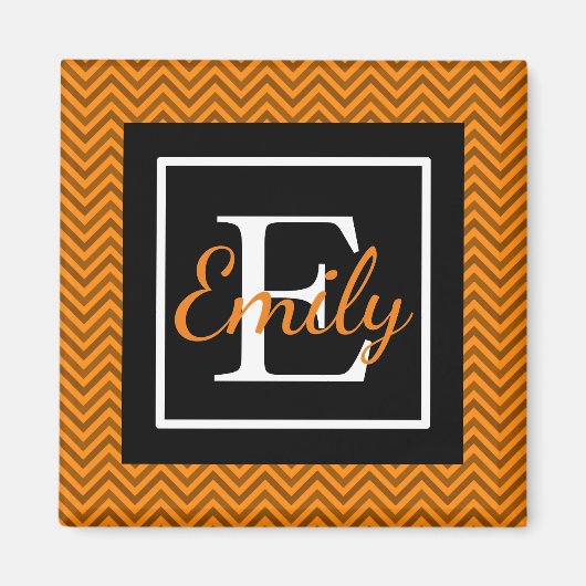 Monogrammed-Sinaasappel en Black Chevron-patroon Magneet (Voorkant)