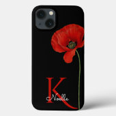 Monogrammed Single Red Poppy on Black Case-Mate iPhone Case (Achterkant)
