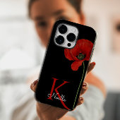 Monogrammed Single Red Poppy on Black Case-Mate iPhone Case